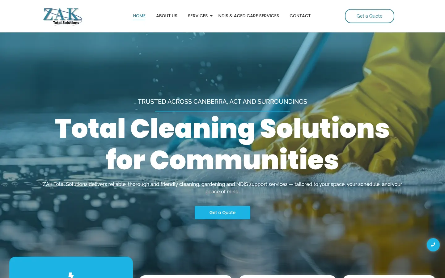 The ZAK Total Solutions homepage, designed and built by Gravity Digital