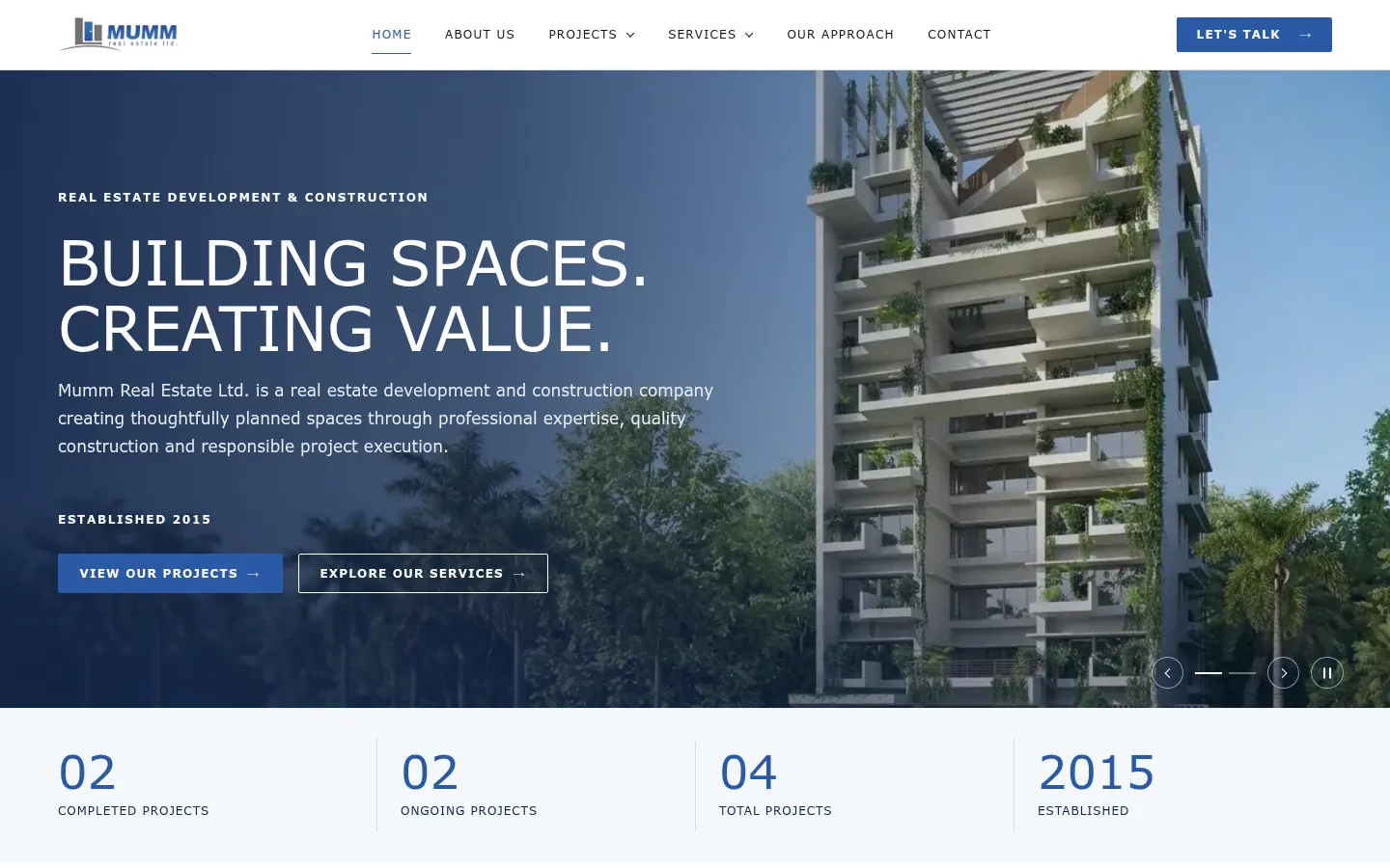 The MUMM Real Estate homepage, designed and built by Gravity Digital